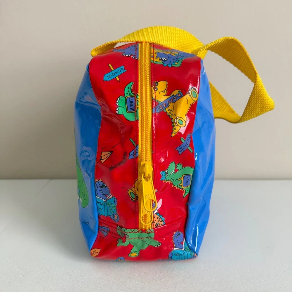 Vintage 1992 Romar International Corp Dinosaur Vinyl Lunch Bag Blue Red Retro